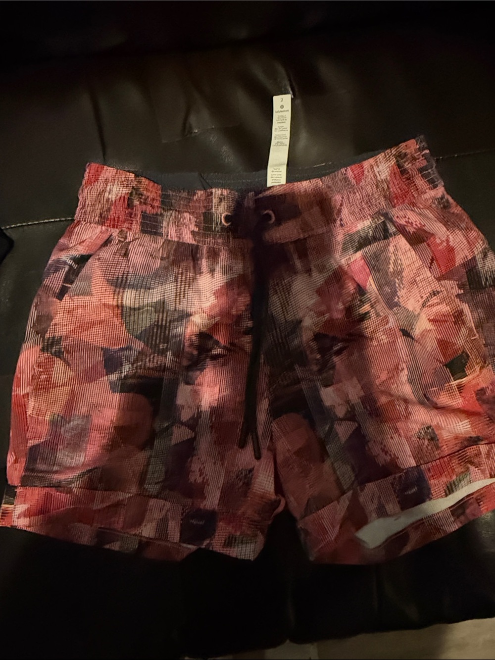 Women's Pink Abstract Print Elastic Waist Shorts